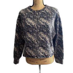 Zara Gray Snakeskin Print Cropped Sweatshirt Crew Neck‎ French Terry Size Large